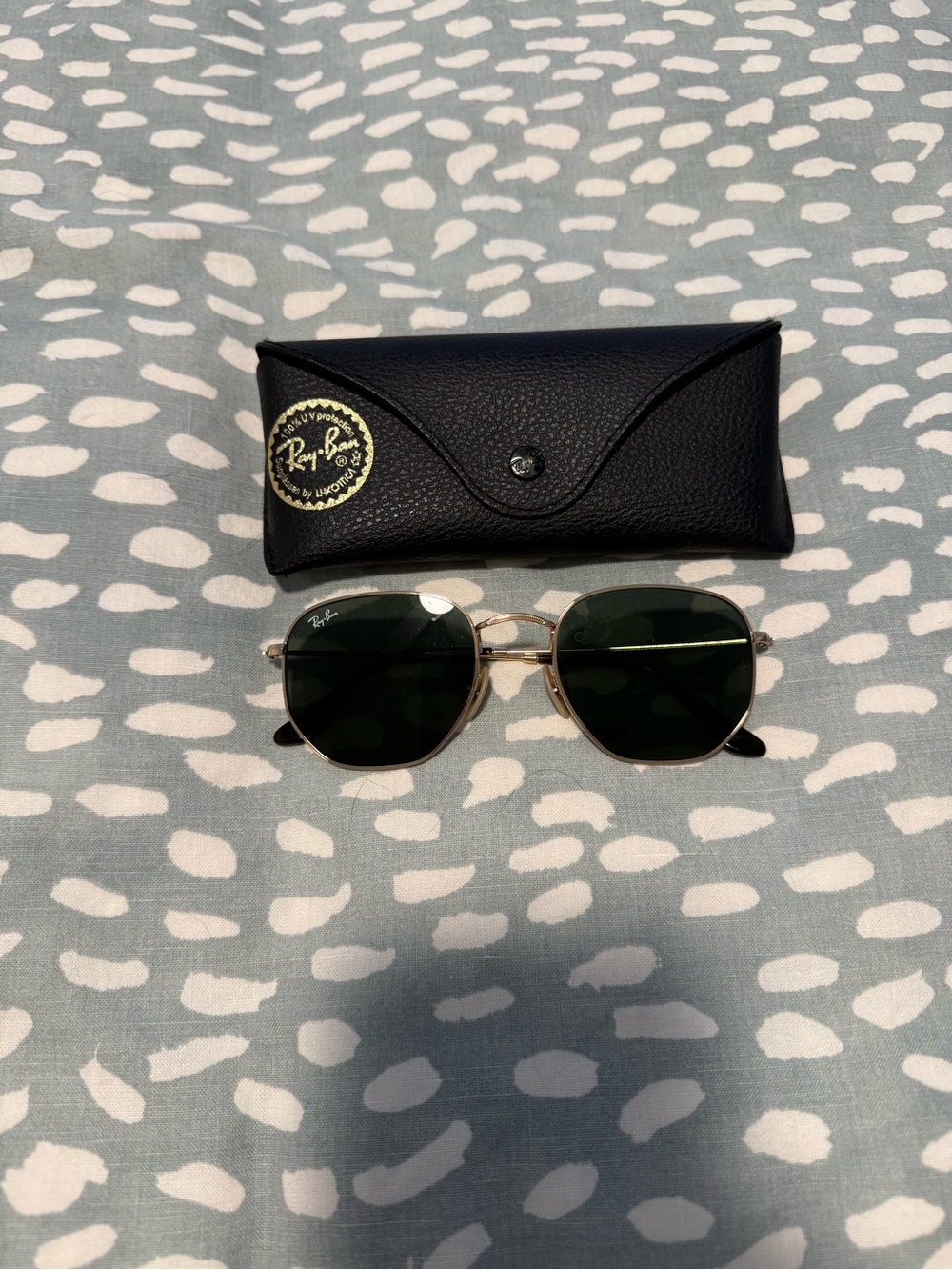 Ray-Ban Gold Frame Green Lens Hexagon Sunglasses